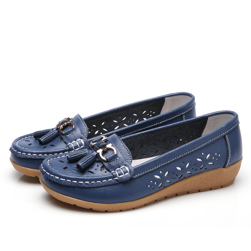 Women's Hollow Leather Soft Bottom Wedge Shoes