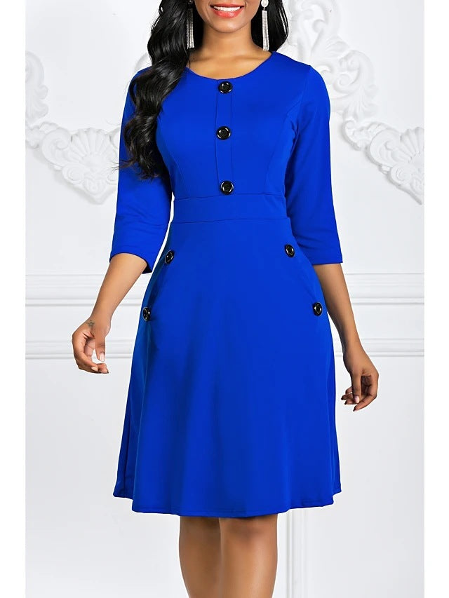 Solid Color Button Dress