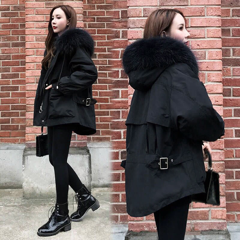 Fashion Big Fur Collar Cocoon-type Tooling Pie Overcoming Cotton-padded Jacket
