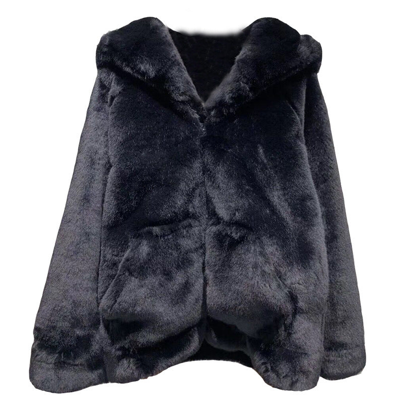 FrostLuxe Hooded Fur Coat