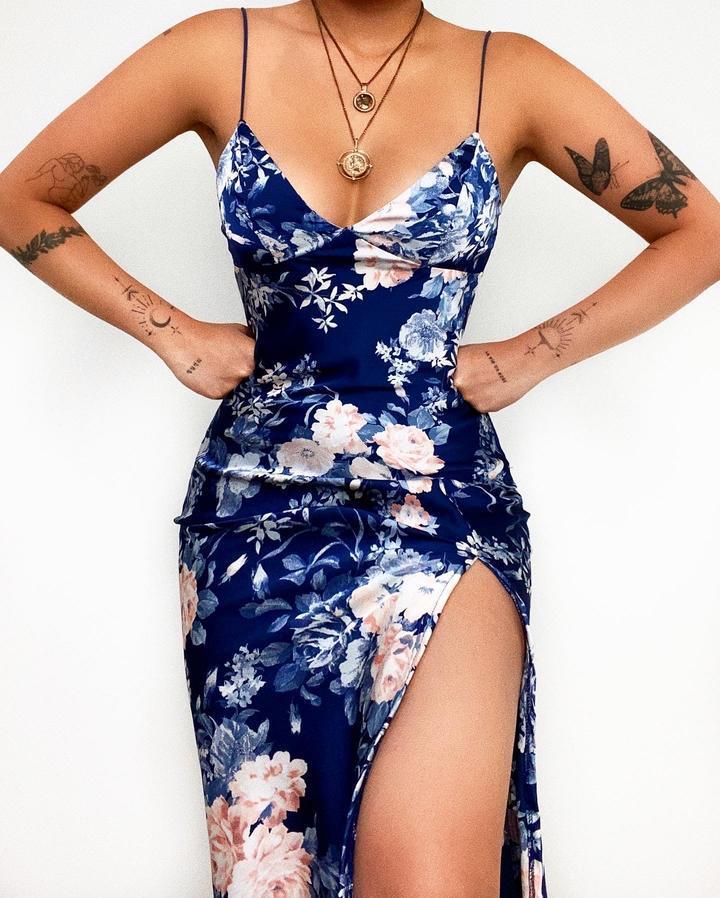 Flower Digital Print Slim Suspender Dress