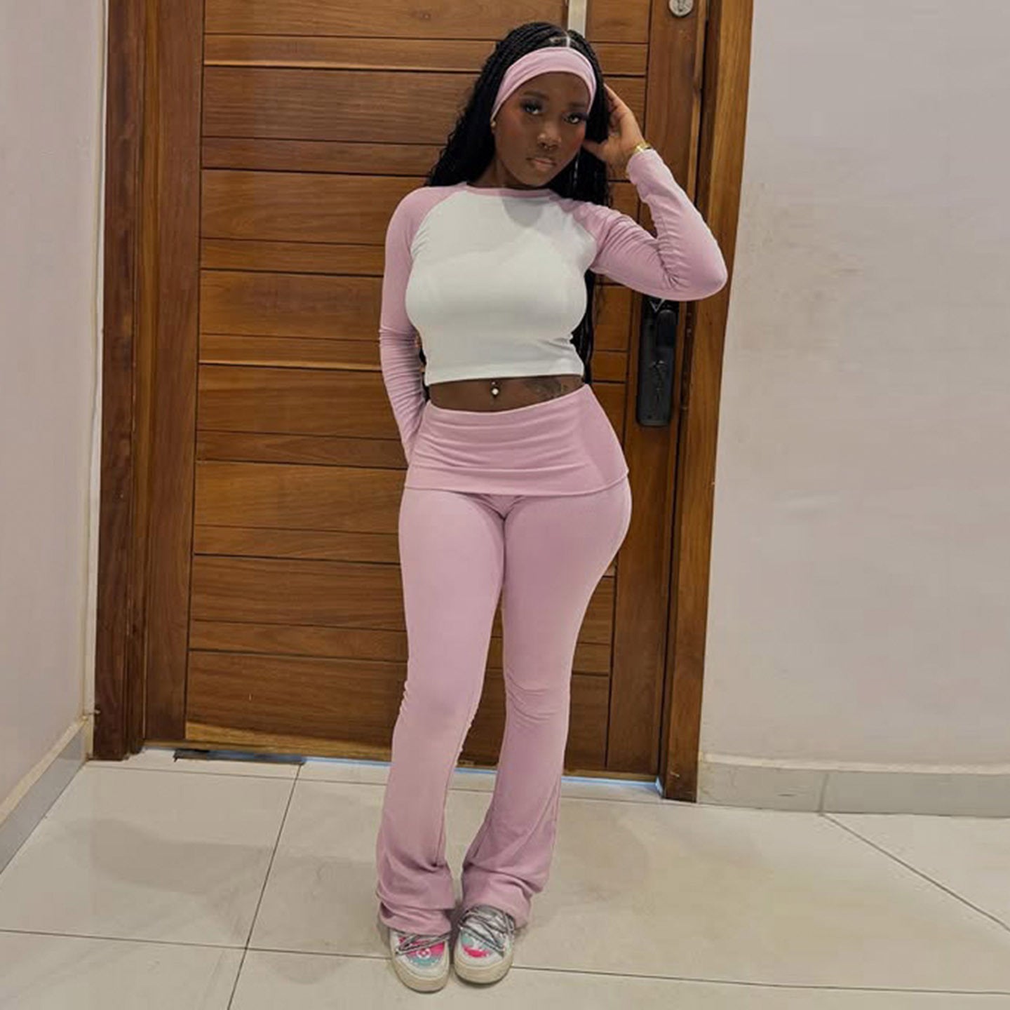 Casual Basic Style Color Contrast Long Sleeve Three-piece Set