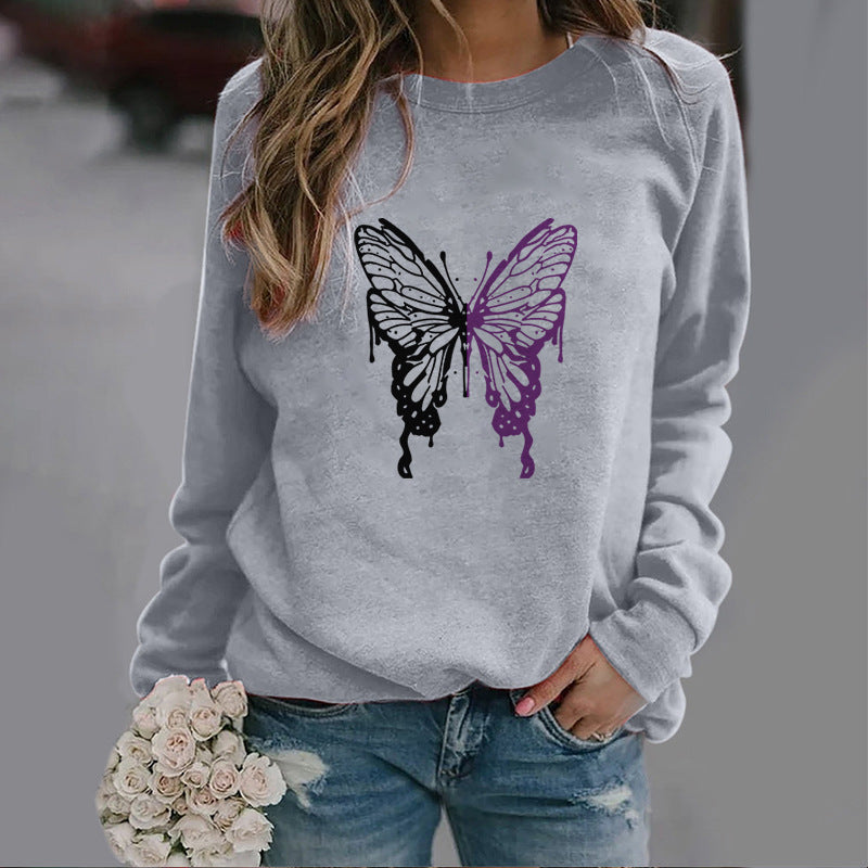 Colorized Butterfly Round Neck Sweater