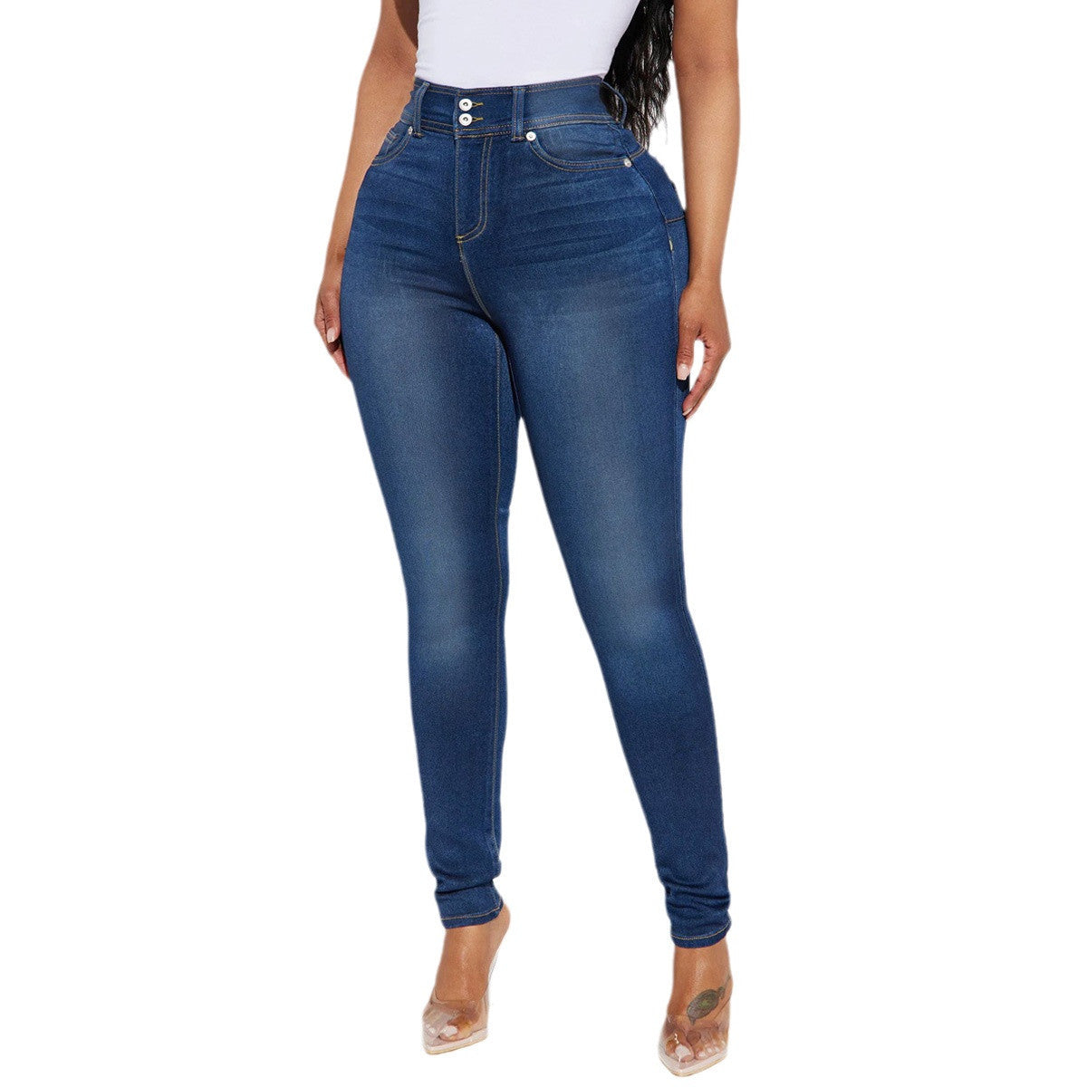 Dark Blue Fitted Casual Pencil Pants