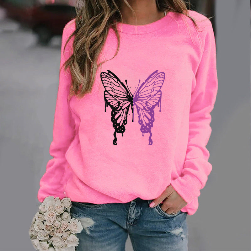 Colorized Butterfly Round Neck Sweater