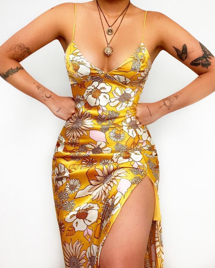 Flower Digital Print Slim Suspender Dress