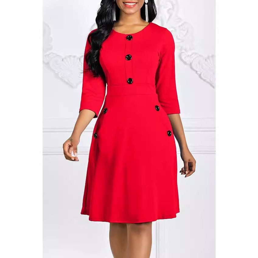 Solid Color Button Dress