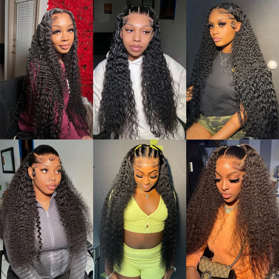 Perruques de cheveux humains bouclés à ondulations profondes et lâches avec dentelle frontale