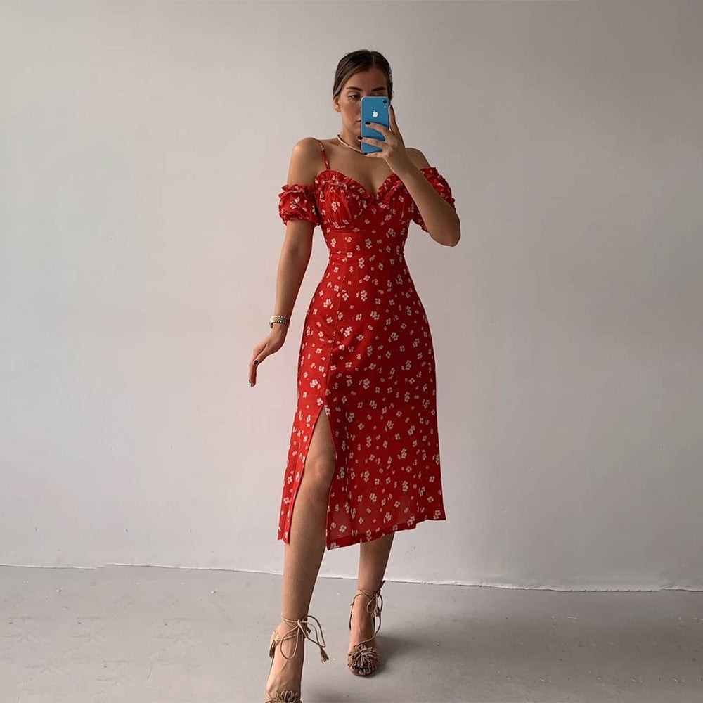 Sexy V-neck Fungus Edge Tube Top Dress