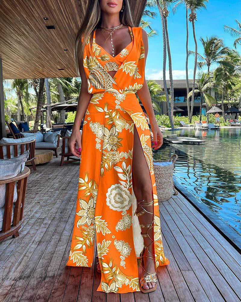 Sleeveless Backless Two Piece Suit