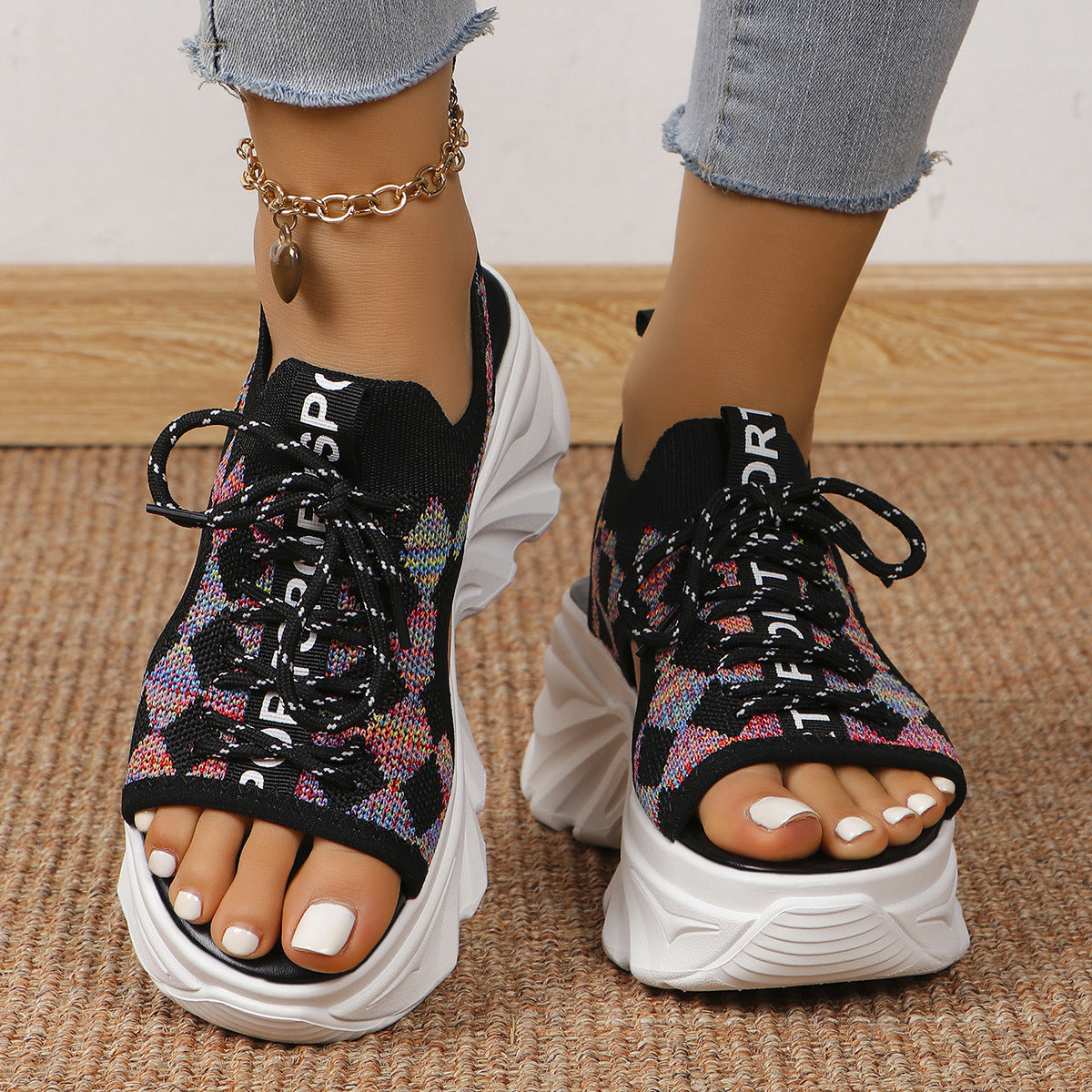 Hollowed-out Mesh Sports Style Soft Back Thick Back Sandals