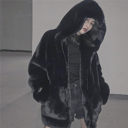 FrostLuxe Hooded Fur Coat