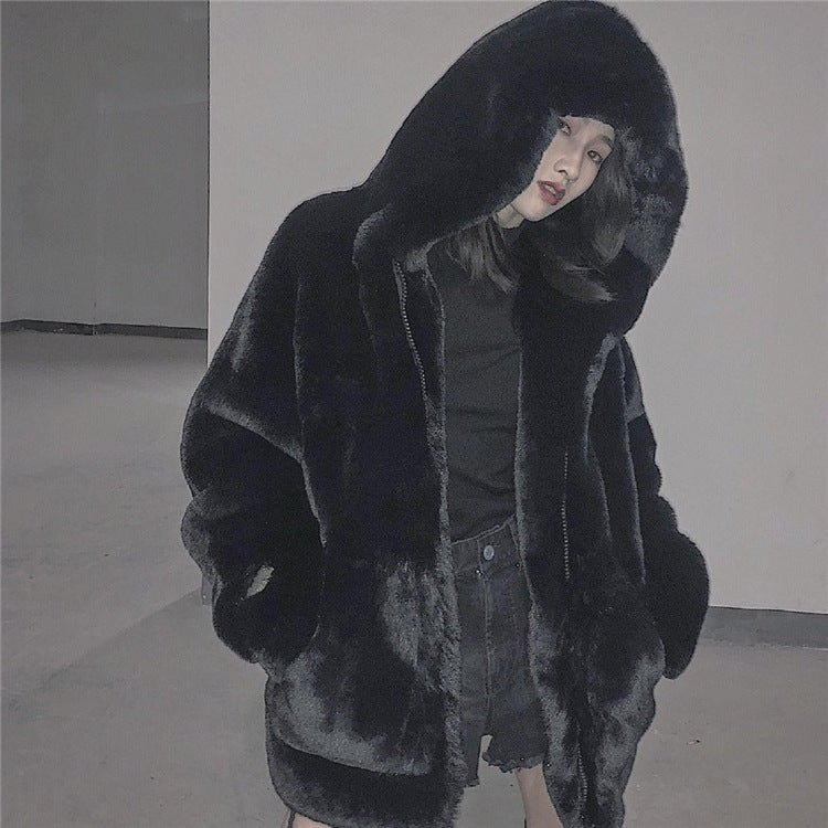 FrostLuxe Hooded Fur Coat