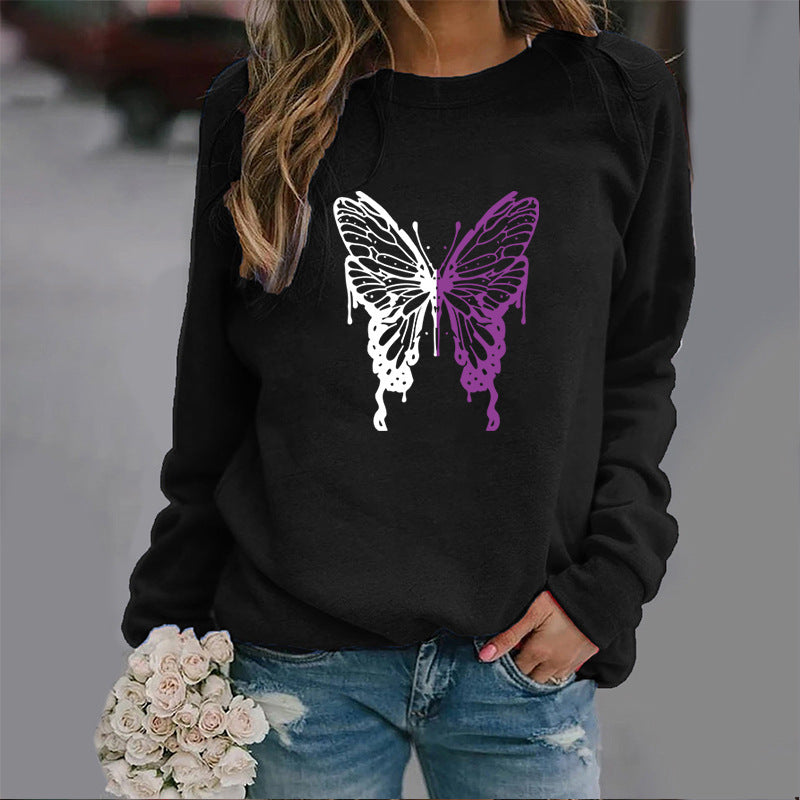 Colorized Butterfly Round Neck Sweater