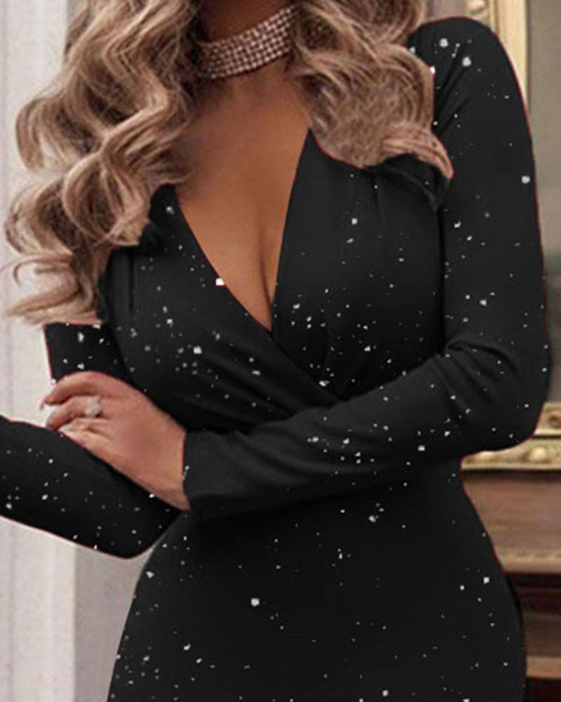 Long-sleeved Sequined Tight-fitting Dress