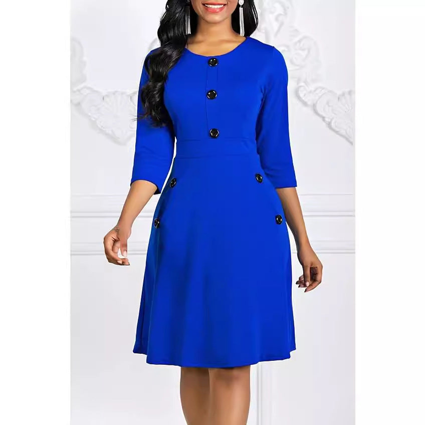 Solid Color Button Dress