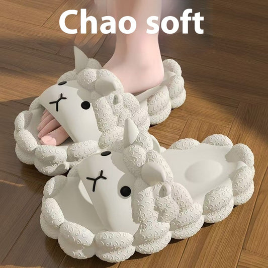 Chaussons d'intérieur antidérapants en fourrure d'agneau à fond épais et doux
