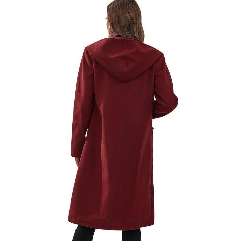 Crimson Haze Hooded Coat