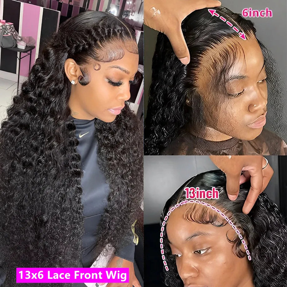 Perruques de cheveux humains bouclés à ondulations profondes et lâches avec dentelle frontale