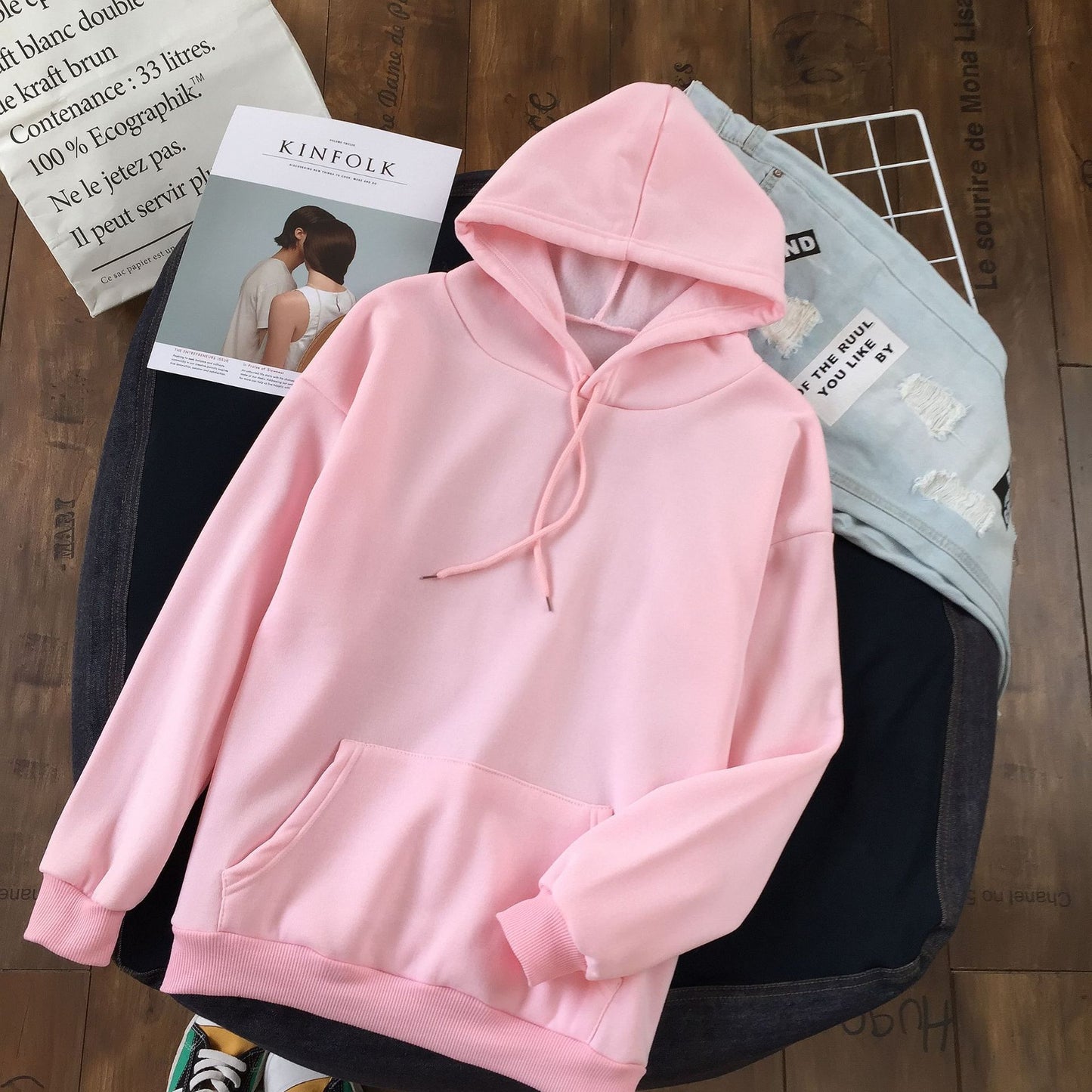 Long Sleeve Solid Color Hooded Sweater