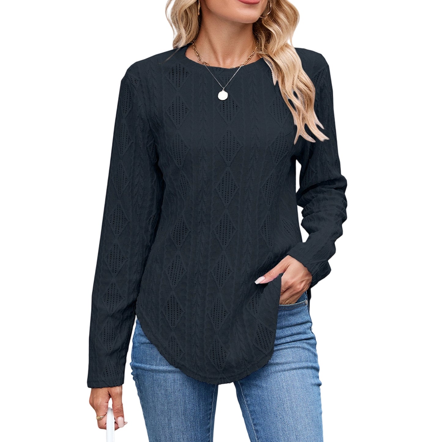 Leisure Round Neck Long Sleeve T-shirt