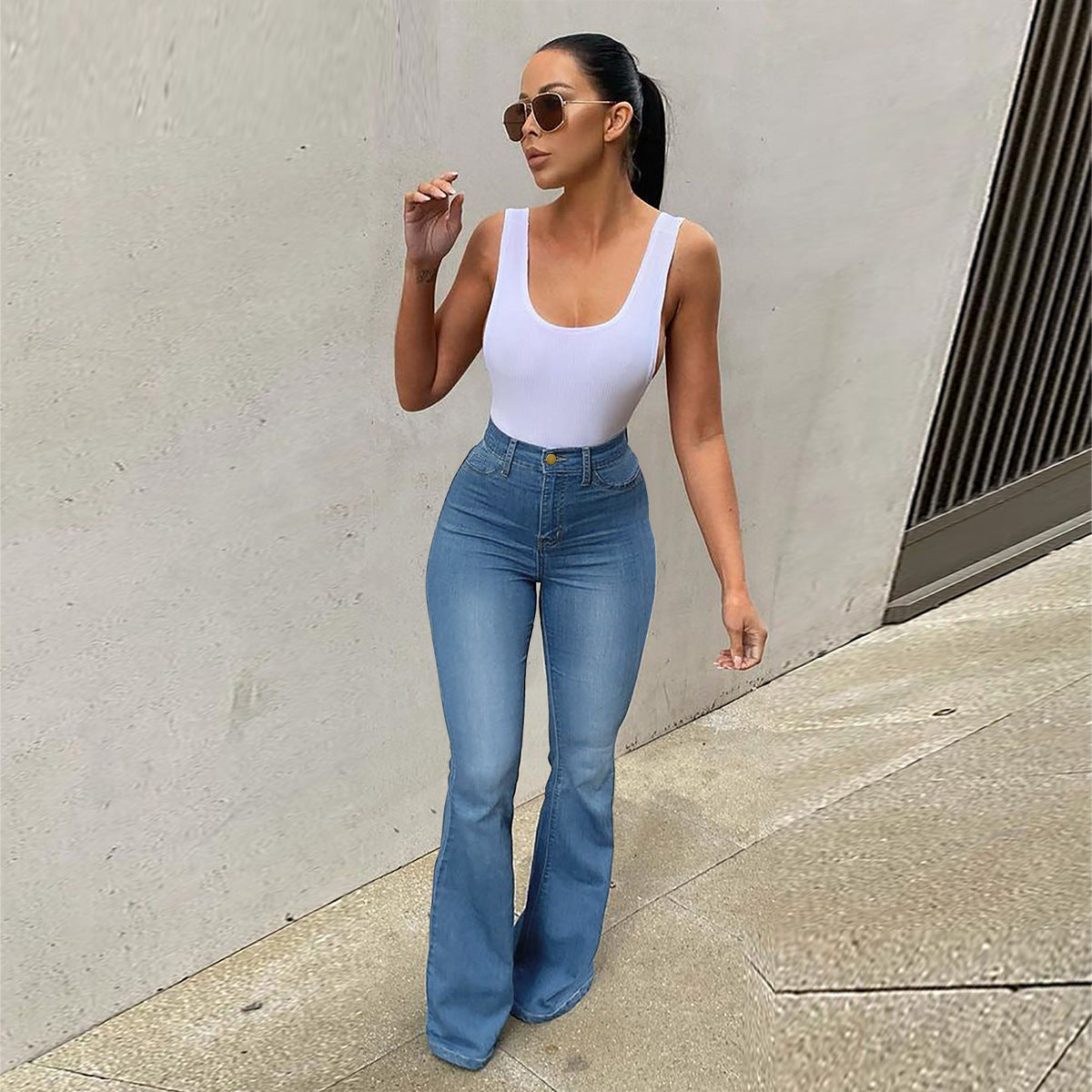 Women's High Waist Denim Horseshoe Pants