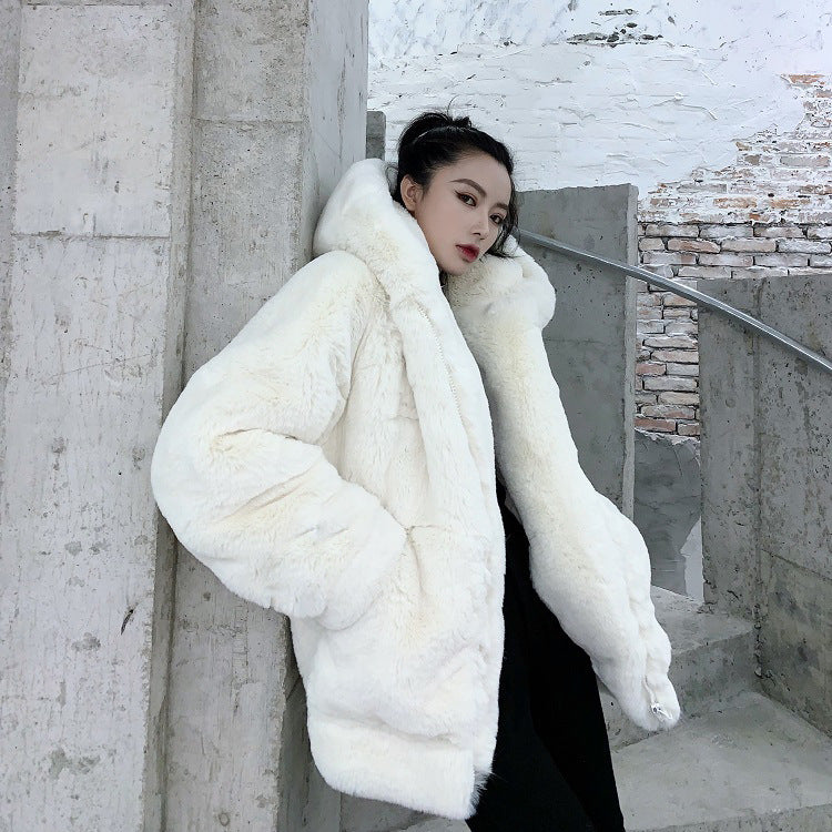 FrostLuxe Hooded Fur Coat