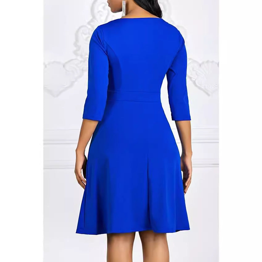 Solid Color Button Dress