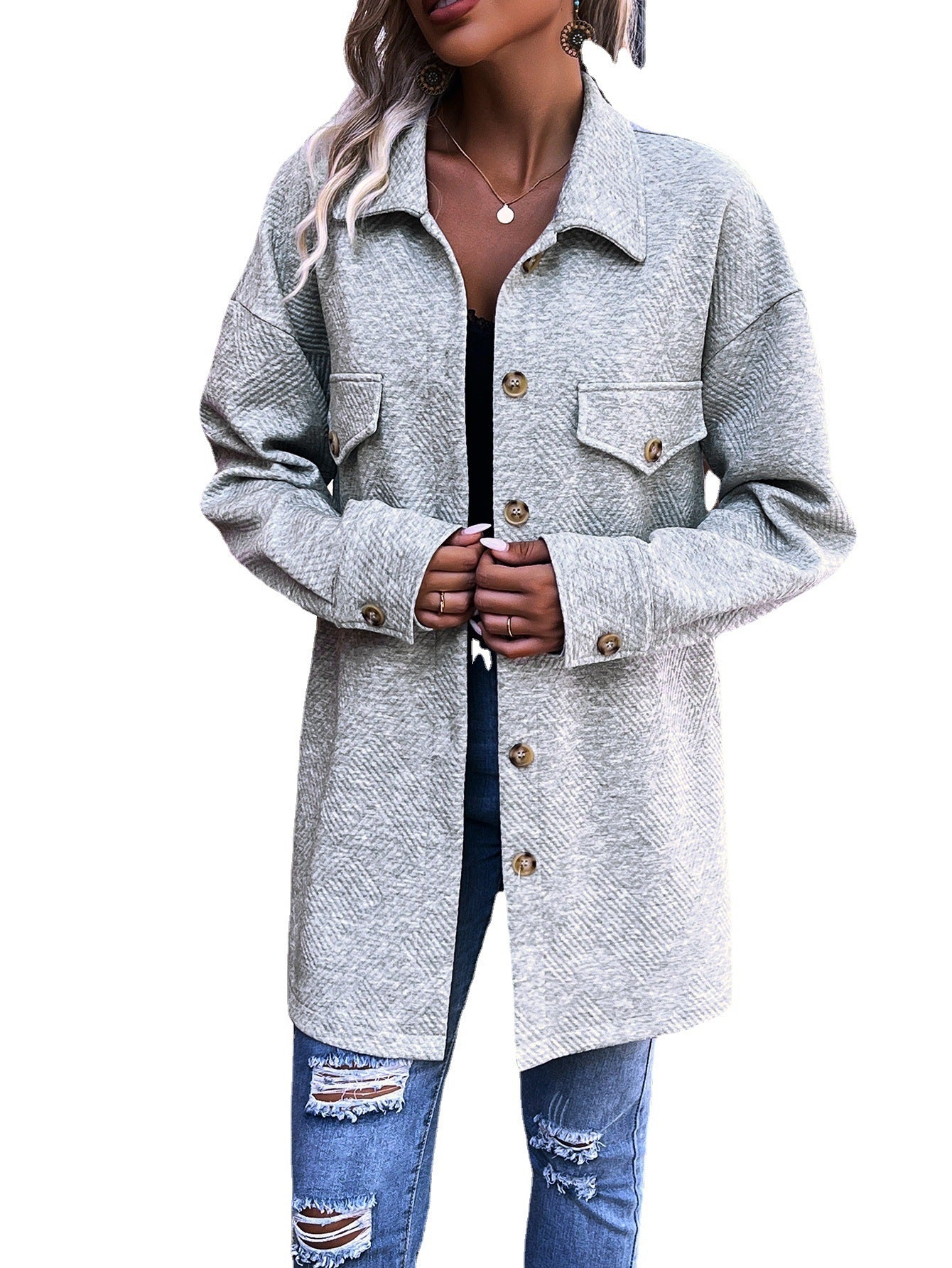 New Polo Collar Button Coat Jacket Women