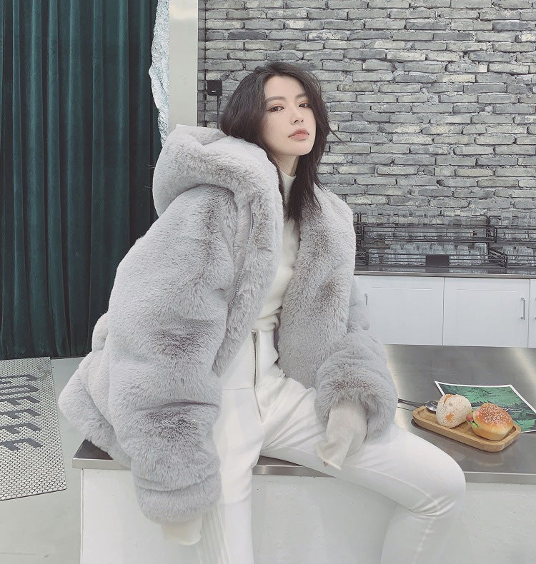 FrostLuxe Hooded Fur Coat