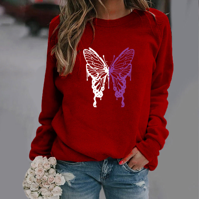 Colorized Butterfly Round Neck Sweater