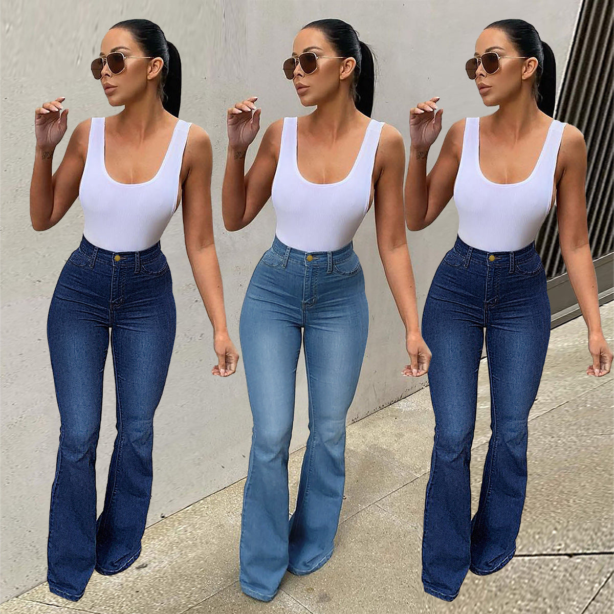 Women's High Waist Denim Horseshoe Pants
