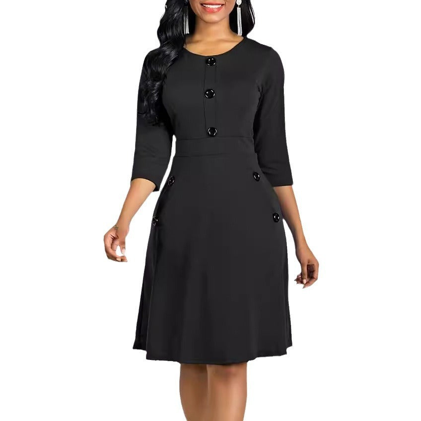 Solid Color Button Dress