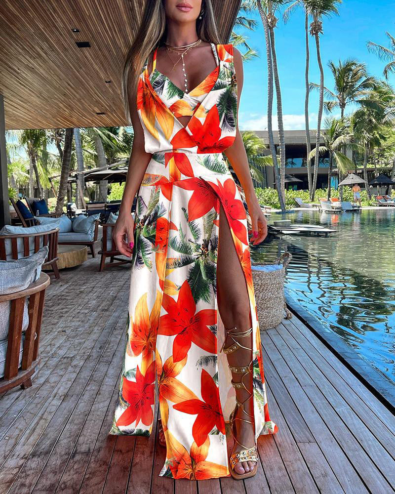 Sleeveless Backless Two Piece Suit
