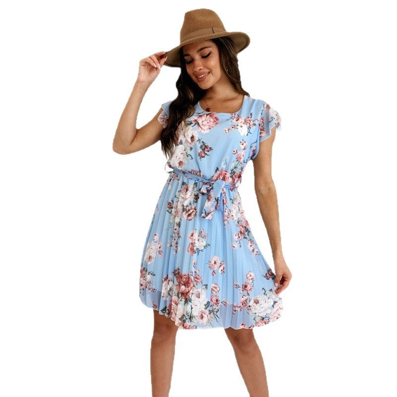 Floating Sleeves Cinched Pleated Dress