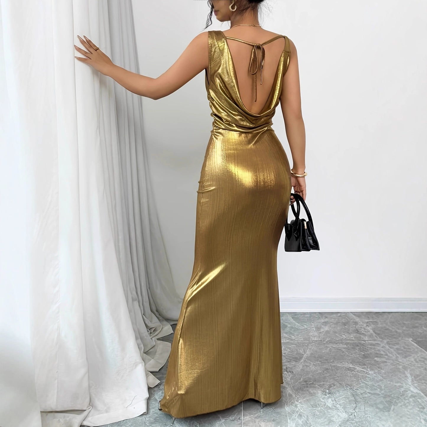 V-neck Backless Slim Fit Long Dress