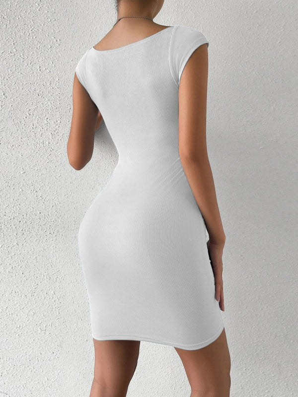 Women's knit sexy square neck wrap hip dress