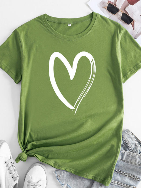 Casual love heart short-sleeved T-shirt