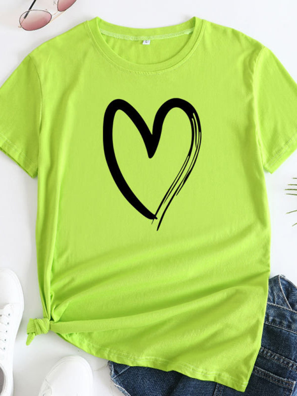 Casual love heart short-sleeved T-shirt