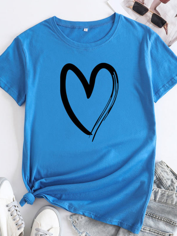 Casual love heart short-sleeved T-shirt
