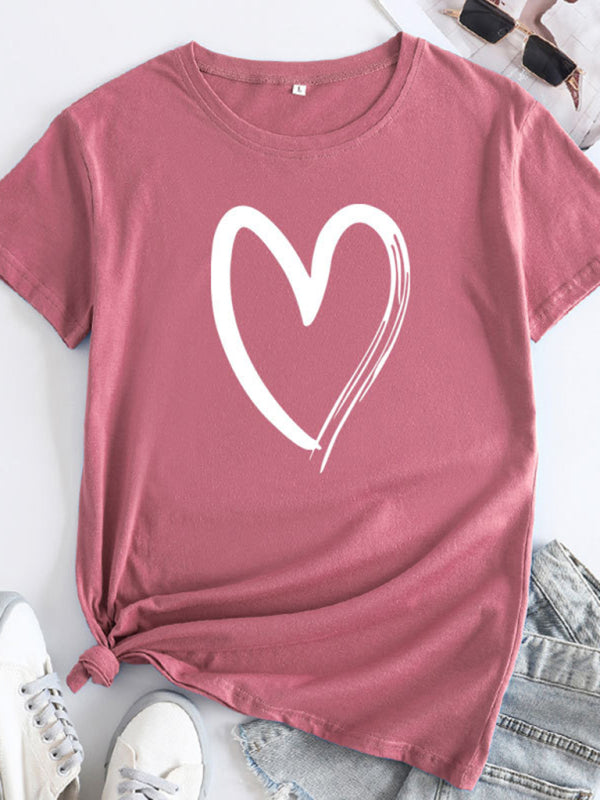 Casual love heart short-sleeved T-shirt