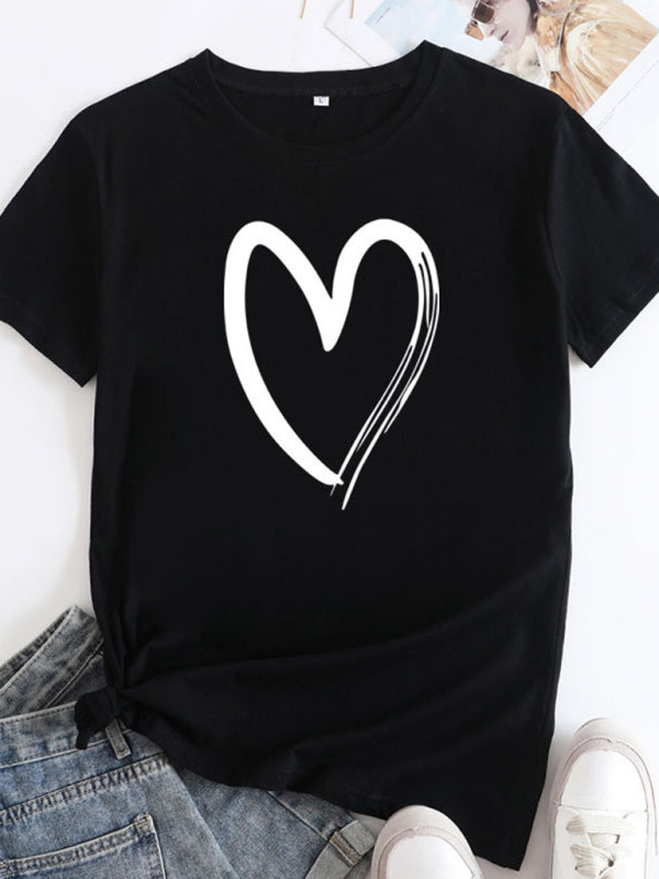 Casual love heart short-sleeved T-shirt