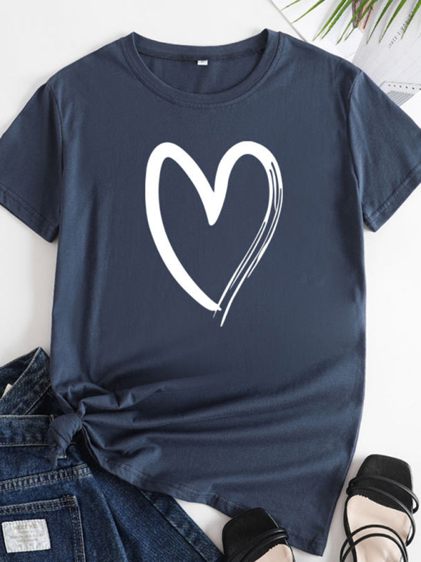 Casual love heart short-sleeved T-shirt
