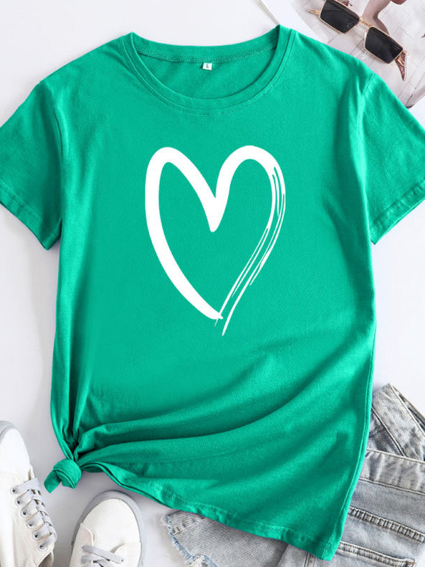 Casual love heart short-sleeved T-shirt