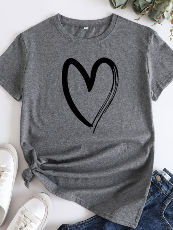 Casual love heart short-sleeved T-shirt
