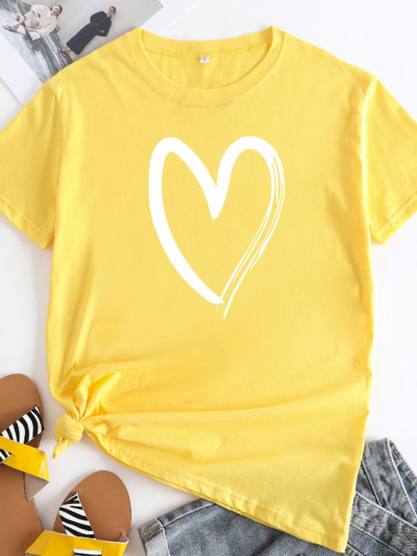 Casual love heart short-sleeved T-shirt