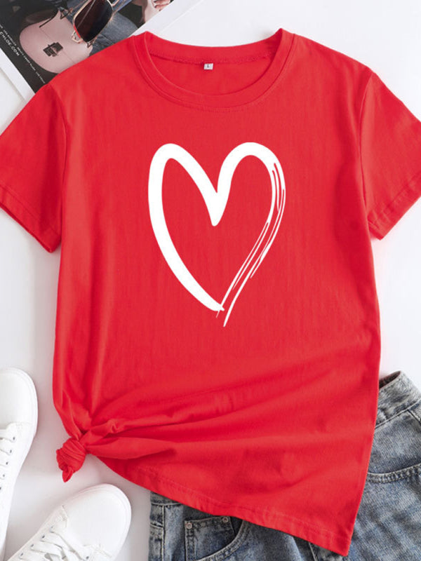 Casual love heart short-sleeved T-shirt