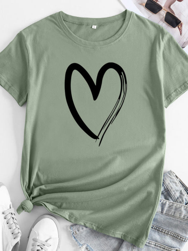 Casual love heart short-sleeved T-shirt