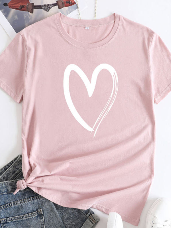 Casual love heart short-sleeved T-shirt
