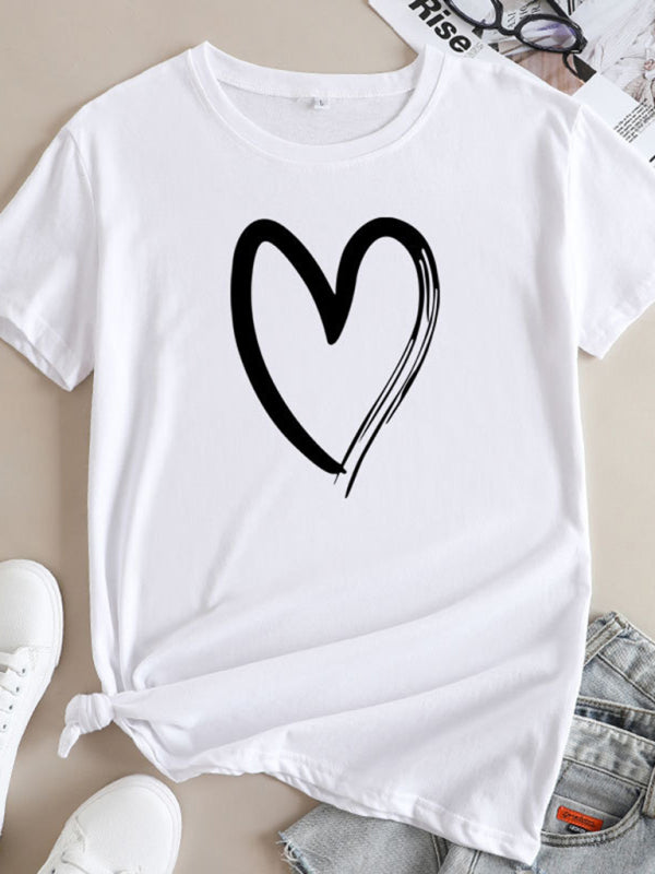 Casual love heart short-sleeved T-shirt
